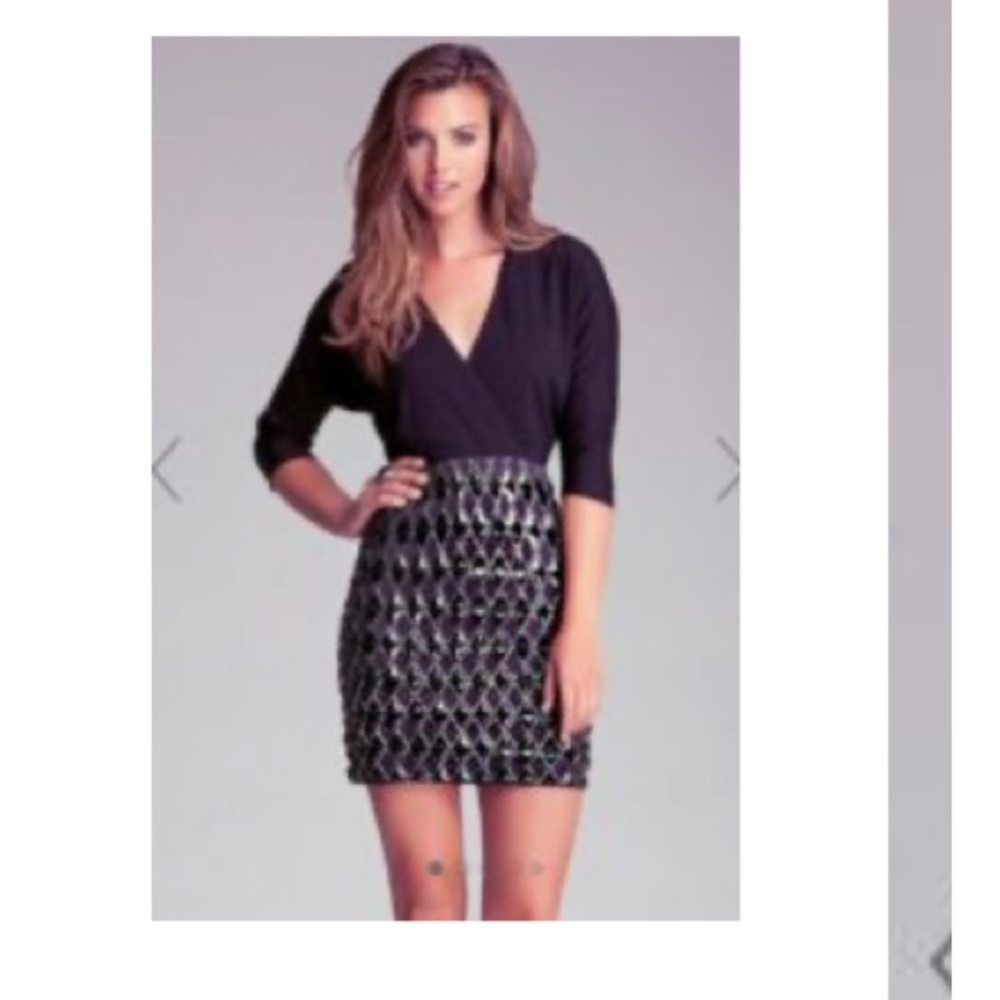 Bebe black beaded vneck cut out mini dress size xsmall cocktails